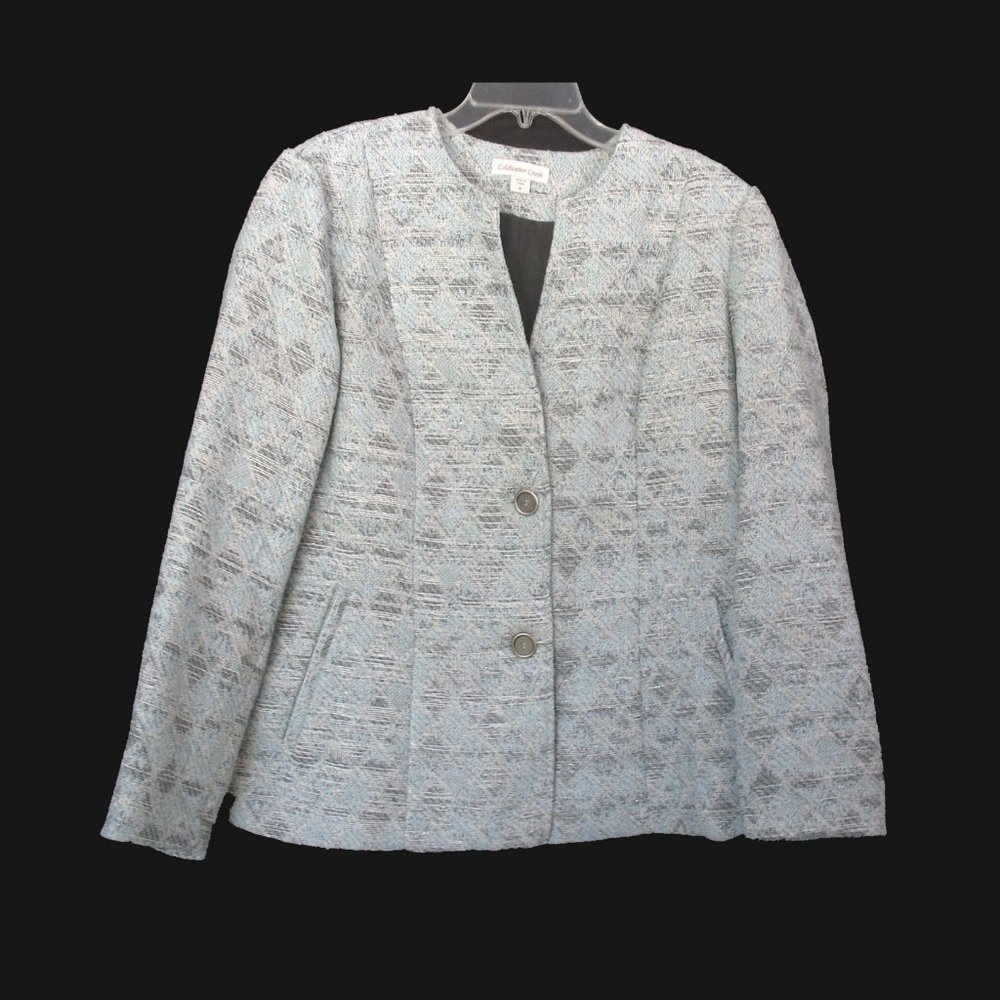 Coldwater Creek Diamond Shimmer Jacket Blue Silver Size 16 NWT